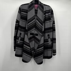 Savile Row Coat Womens Large Wool Blend Stripe Wrap Belted Warm Jacket
